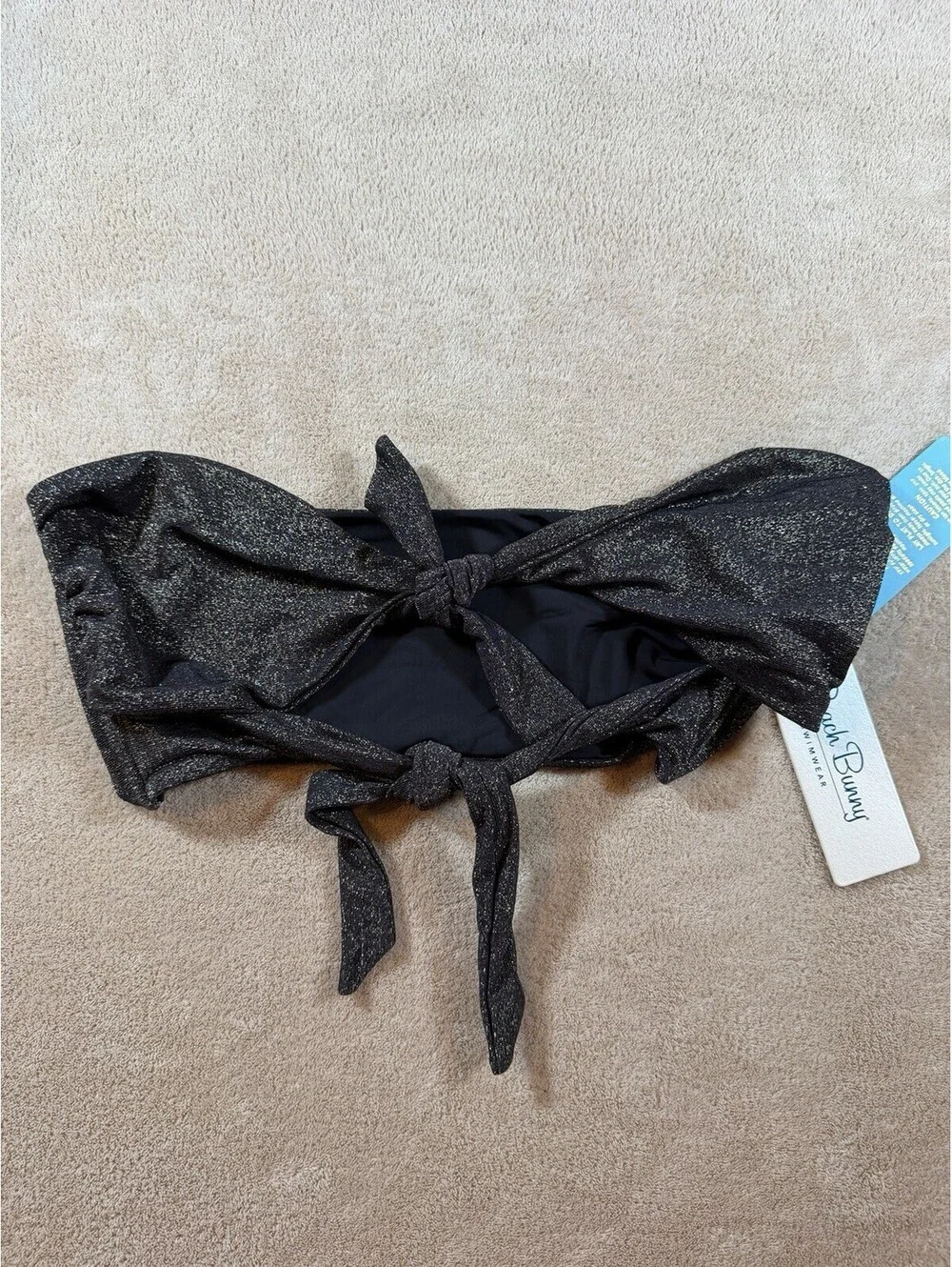 Beach Bunny Tula Bandeau Bikini Top M Black Metallic NWT $120